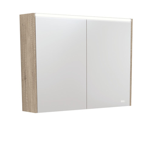 LED Mirror Cabinet with Side Panels Scandi Oak 900mm