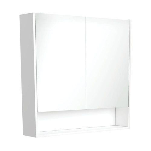 Mirror Cabinet with Display Shelf Satin White 900mm