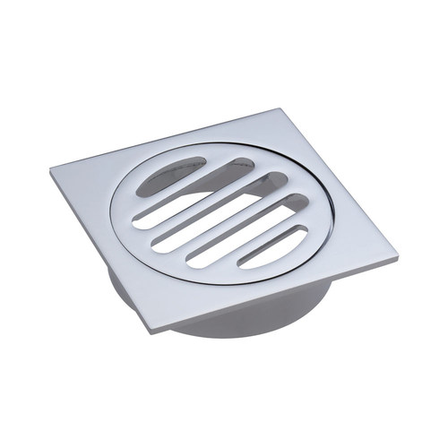 Square Floor Waste Round Grate 80mm Outlet Chrome